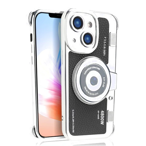 Losin Emily in Paris Phone Case Compatible with iPhone 14 Case Cute 3D Vintage Camera Phone Case Handbag Lanyard Strap Plating Camera Protective PU Leather Cover for Women and Girls, Black
