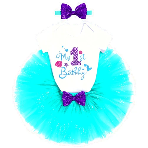 FYMNSI Mermaid 1st 2nd 3rd Birthday Outfit for Baby Girl Romper Tutu Skirt Shiny Headband Cake Smash Clothes Set Photo Props