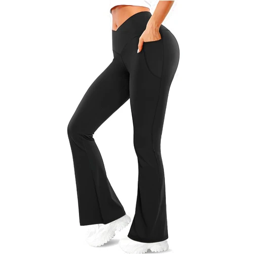 Buauty Black Flare Leggings for Women, High-Waisted Crossover Yoga Flared Pants Bootcut Casual Gym Workout Clothes