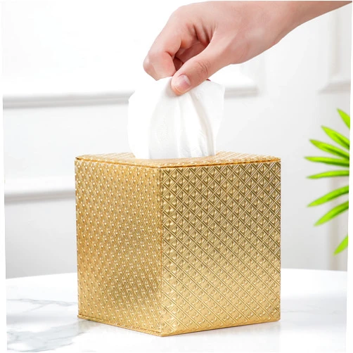 SUNYUROU Gold Tissue Box Cover,Tissue Box Cover Square,Black Tissue Box Holders,Tissue Holder for Bathroom Accessories,Bathroom Tissue Holders