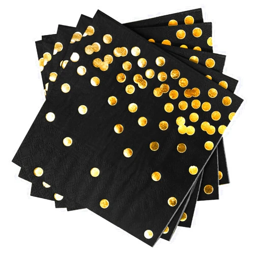 YOCHANDA 100 Pack Black and Gold Paper Napkin Disposable, Cocktail Napkins for Anniversary Dinner Lunch Mans Birthday Party Decoration Supplies 3 Layers (black gold)