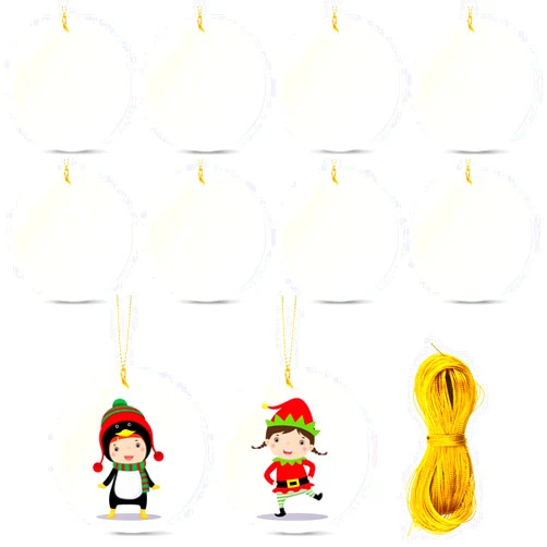 WILLBOND 10 Pieces Christmas Sublimation Ceramic Ornament Blank Ceramic Hanging Disc Ornament Porcelain Round Decoration Personalized Christmas Tree Sublimation Pendant for DIY Holiday Decor, 3 Inch