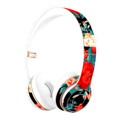 Masino MasiBloom® Protective Headset Decal Sticker for Solo 3 Wireless & Solo 2 Wireless On-Ear Headphones Creative Cover Skin (for Solo 2 / 3 Wireless, Peony- Red with Black)