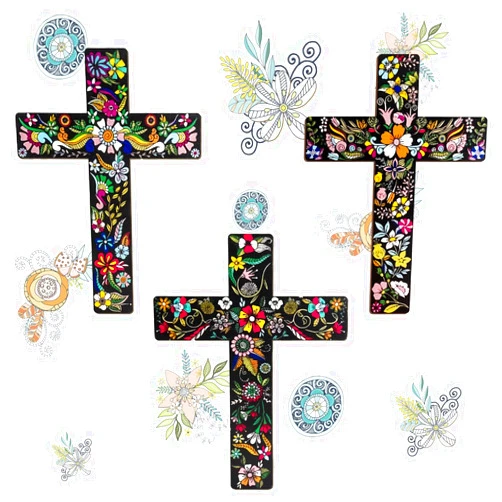 Nicime 3Pack Cross Wall Decor, Flower Wooden Cross Craft Decoration, Large Size Ornament Accessory for Door, Wall, Room