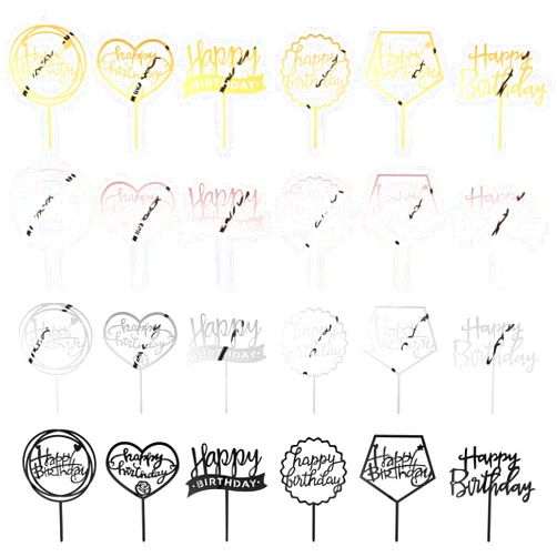 Jetec 24 Pieces Acrylic Happy Birthday Cake Topper Glitter Birthday Cupcake Topper Pick for Birthday Party Cake Desserts Pastries Decorations, 6 Styles, 4 Colors (Cute Style)