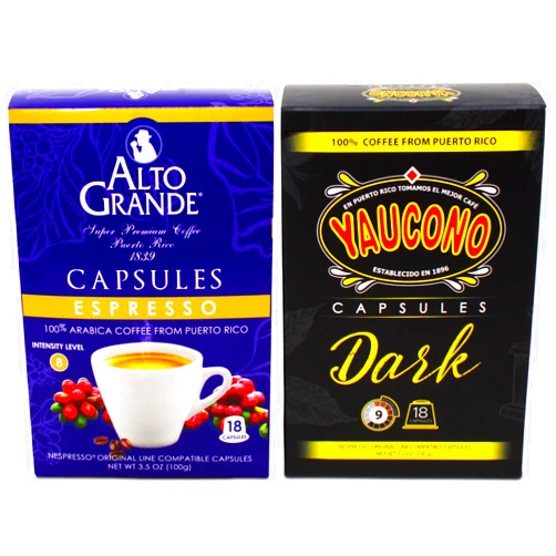 Alto Grande Espresso 18 Count and Yaucono Dark Espresso 18 Count Variety Pack Compatible with Nespresso Machines, 36 Single-Serve Capsules Total