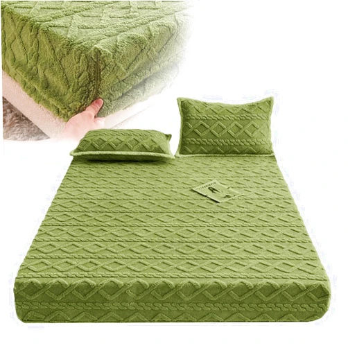 Mintiml Lyvara Luxury Mattress Covers,Lyvara Magic Mattress Covers Jacquard Velvet Mattress Protector Breathable Mattress Pad Covers,Elastic Fitted Mattress Topper (A-Green, Queen (150 * 200cm))