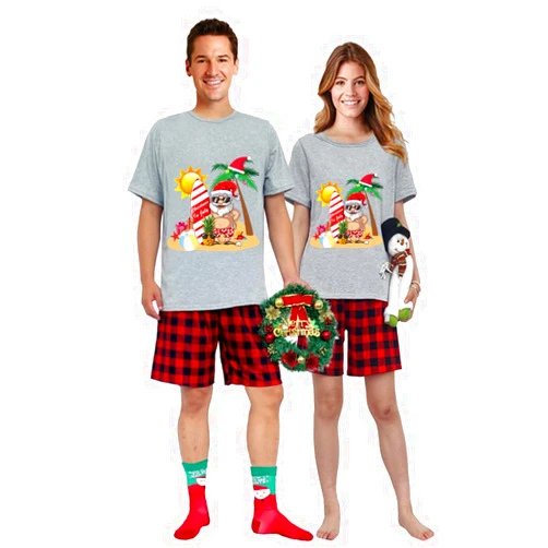 IHapHap Christmas in July Summer Short Top and Plaids Pant Christmas Matching Pajamas Set