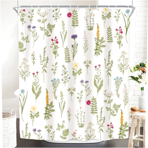 Riyidecor Floral Plants Shower Curtain for Bathroom Decor 60Wx72H Botanical Sage Green Wildflower Rustic Flower Leaves Herbs Spring Nature Art Printed Fabric Polyester Waterproof 12 Pack Plastic Hooks
