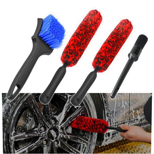 MIKKUPPA Car Wheel Brush Set - Durable Scratch-Free Rim& Stiff Bristles Tire Cleaner Brush, Multipurpose Car Detailing Brushes, Car Cleaning Tools for Washing Exterior (4 Pack)