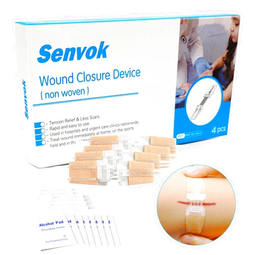 Senvok Emergency Wound Closure Device, Zip Sutures Butterfly Bandaids Kit 4 Pcs- Repair Wounds Without Stitches, Great for Outdoor Activities Such As Hiking, Exploring Wild Nature, Quick Clot