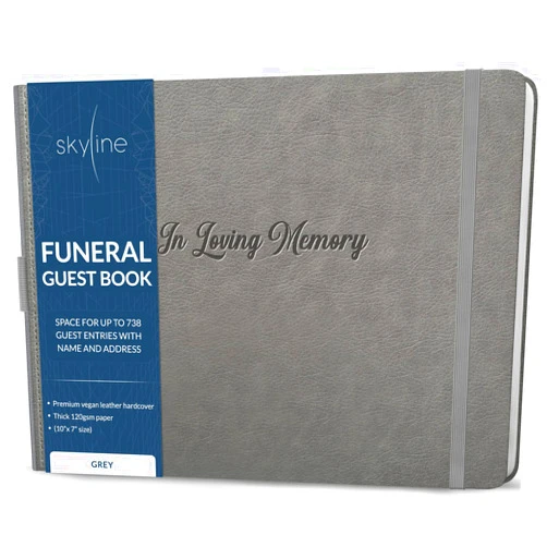 Skyline Funeral Guest Book for Memorial & Funeral Services – in Loving Memory Guest Sign in Book for Funerals – 738 Guest Entries with Name & Address, 129 Pages, Hardcover, 10x7″ (Gray)