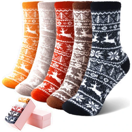 ICEIVY 5 Pack Women Thick Soft Warm Fuzzy Socks Winter Wool Fluffy Cozy Socks Casual Home Sleep Socks with Gifts Box