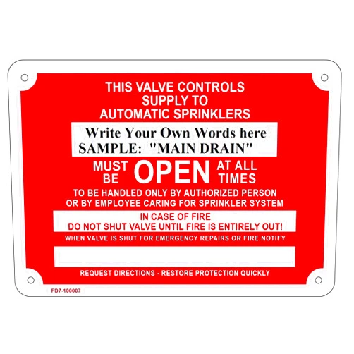 Www.buildingsigns.com Drain - Must Be Open at All Times, in Case of Fire Do Not, Fire Sprinkler Sign, 10