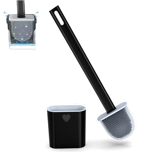 ADOGKUU Toilet Brush with Ventilated Drying Holder, Flexible Toilet Bowl Brush Bathroom Cleaning Bowl Brush Kit Sturdy Cleaning Toilet Brush, Floor Standing & Wall Mounted without Drilling