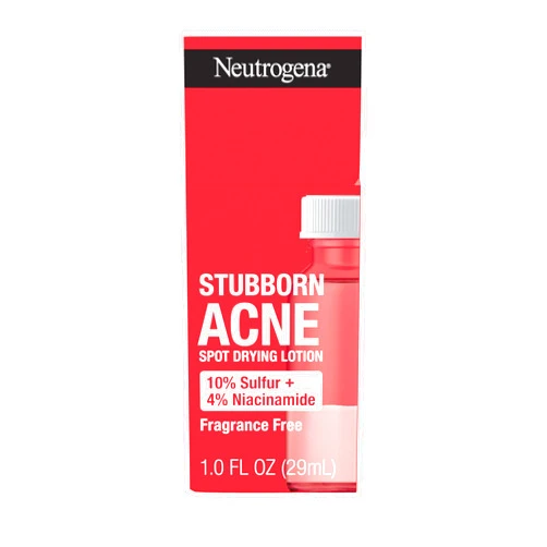Neutrogena Stubborn Acne Spot Drying Lotion, Fragrance-Free Sulfur Acne Treatment Clears Acne By Drying Up & Shrinking Pimples, Paraben- & Oil-Free, 10% Sulfur & 4% Niacinamide, 1.0 fl. oz