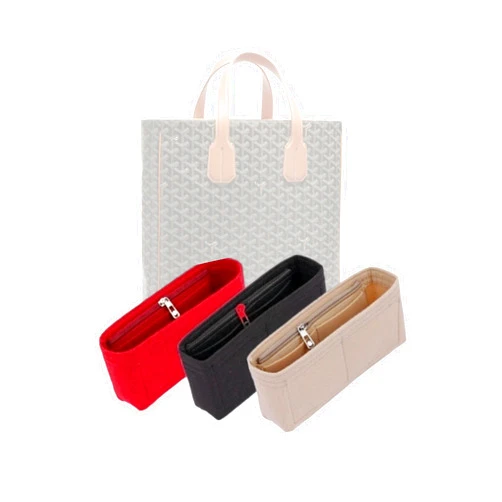 LinerLink Bag Organizer for Goyard Voltaire Bag (38.5L x 38H x 11.5D cm)|Handmade Custom Bag Insert|2mm Felt Bag Liner|Women Handbag Shaper (Beige, Style B: Side Zipper)