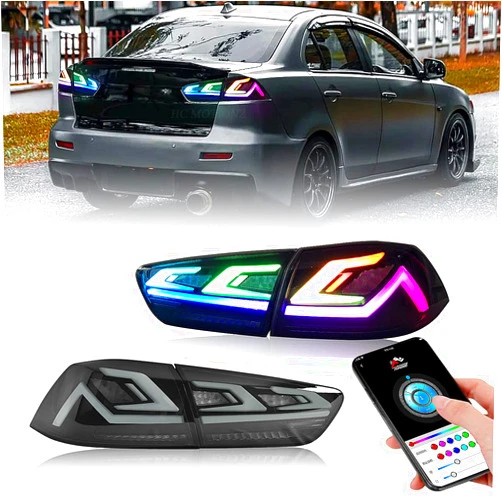 HCMOTIONZ LEDTail Lights RGB Assembly for Mitsubishi Lancer EVO X 2008-2020 Rear Lamps with Sequential Turn Signal/Start Up Animation/Driver & Passenger Sides…