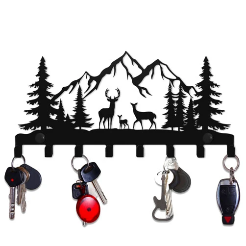 Dolmifapro Keys Hooks for Wall, Metal Deers Hooks, Christmas Decor Deer Wall Metal Decor, Mountain Forest Wall Mount Hanger Rack for Entryway Front Door Kitchen Hallway Garage Mudroom Office (Deer)
