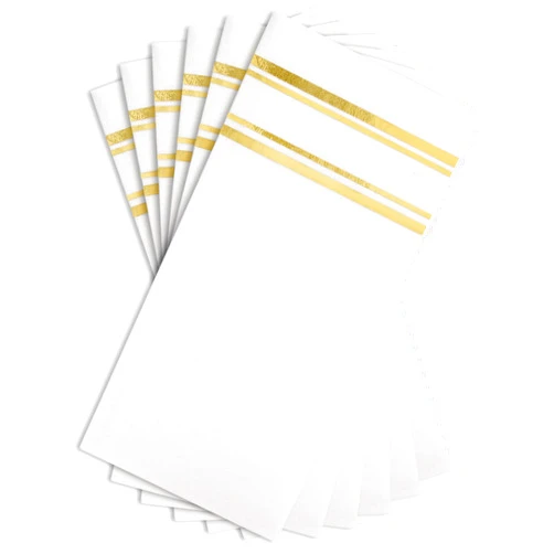 Fanxyware Shiny Gold on White Dinner Napkins, Feels Like Linen, Soft Fluff Pulp Paper (Disposable) - 50 Pack, 8.5