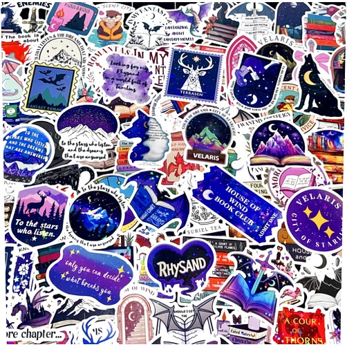 JENMLO 100 PCS SJM Fantasy Book Stickers, Holographic Bookish Acotar Stickers for Laptops Water Bottles Crescent City Throne of Glass Merch Waterproof Decals Party Sticker Pack Gifts