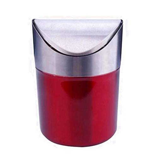 Sundarling Stainless Steel Mini Countertop Trash Bin 1.5L Car Dust Bin Swing Lid Kitchen Worktop Trash can (Red)