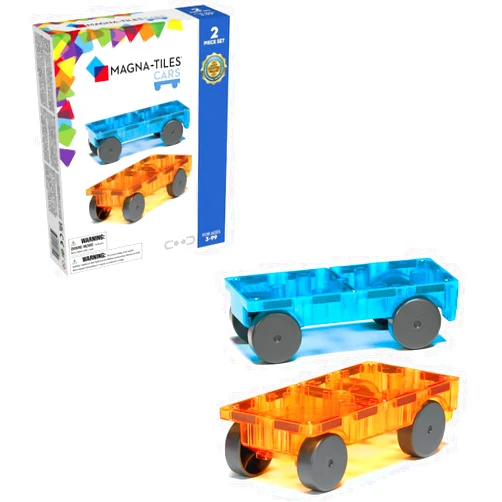 MAGNA-TILES Cars – Blue & Orange 2-Piece Magnetic Construction Set, The Original Magnetic Building Brand