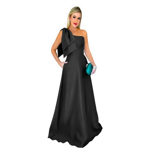 KDTM One Shoulder Satin Prom Dresses for Women A Line Floor Length Formal Dress Big Bow Evening Gown with Pockets