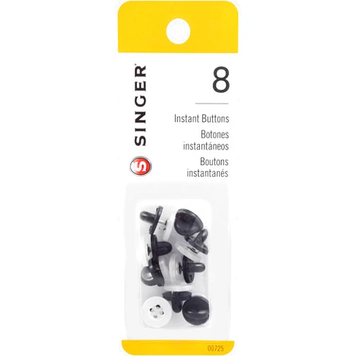 SINGER 00725 No-Sew Instant Button Replacements, 8-Count, White