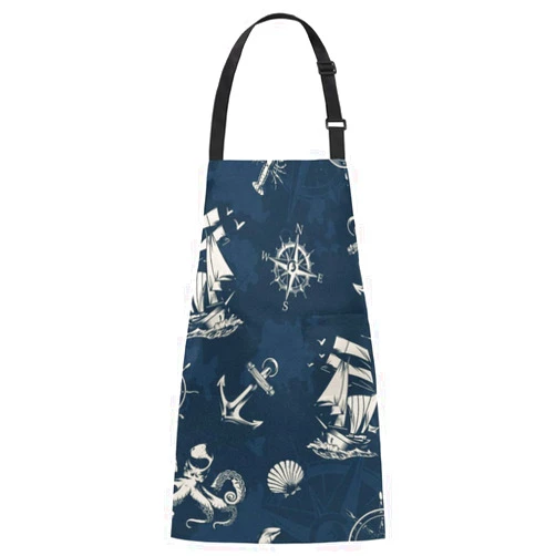 Fzsopd Navy Blue Sailboat Anchor Sailing Kitchen Cooking Aprons Waterproof Chef Apron with Pockets Adjustable Bib Apron for Women Man