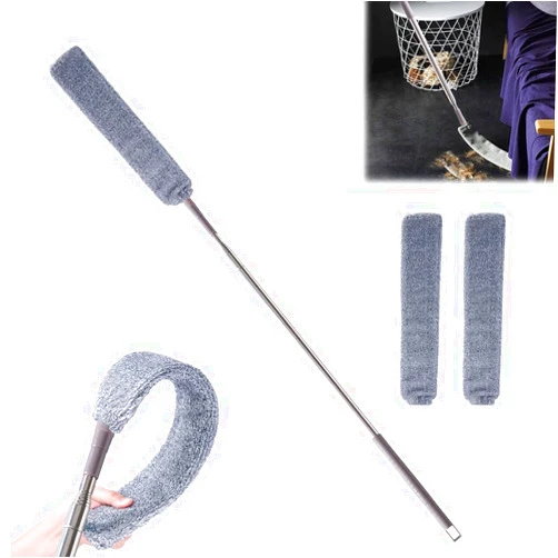 Emcgicc Retractable Gap Dust Cleaner, Microfiber Hand Duster, Under Fridge & Appliance Duster, Telescopic Dust Brush for Wet and Dry, Cleaning Tools for Home Bedroom Kitchen (55.2in, Grey)