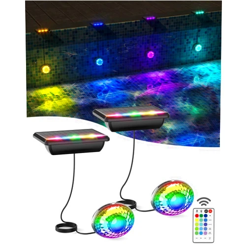 MOFOYEAH Solar Pool Lights, Solar Powered Submersible LED Lights with Remote IP68 Waterproof Swimming Pool Lights 16 Colors Underwater Pool Lights for Above Ground Inground Pool, Pond (Black,2 Pack)