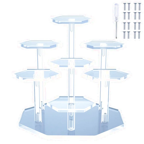 Graffitimaster Acrylic Display Stand for Figures, Collectibles, Toys and Dolls, Jewelry, Action Figures Collection Organizer Holder, Cosmetic Items Display Risers, 7-Tier. (Clear)