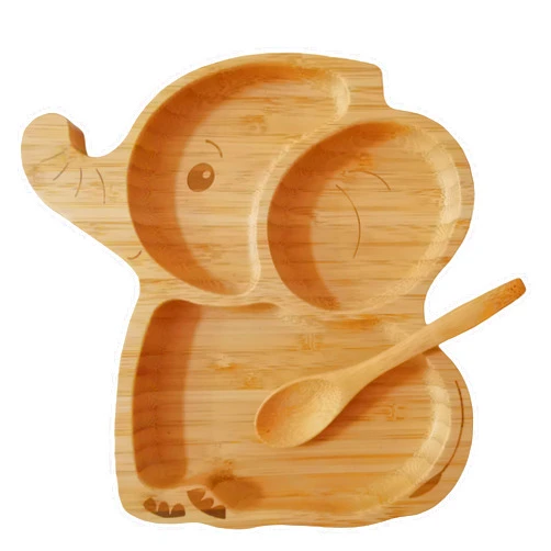 Kep-Mve Bamboo Baby Plates for Snacks,Baby Essentials Of Toddler Plates,Eco-Friendly Cute Elephant Design baby Feeding Supplier