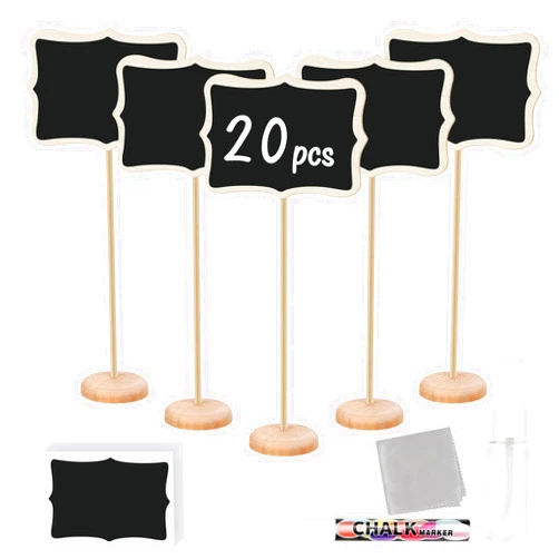 LOVFIVE 20 PCS Mini Chalkboard Sign with Easel Stand, Chalkboard Signs, Small Wooden Chalkboard for Party, Weddings, Event Decorations, Message Board Signs with Spray Bottle and Cloth