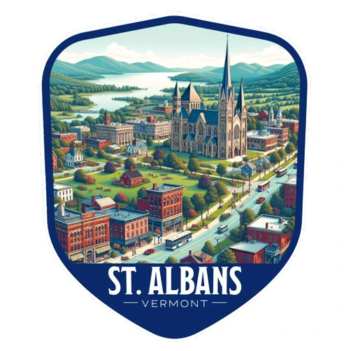 R and R Imports St Albans Vermont Vintage Shield Badge Souvenir - 3-Inch Vinyl Sticker