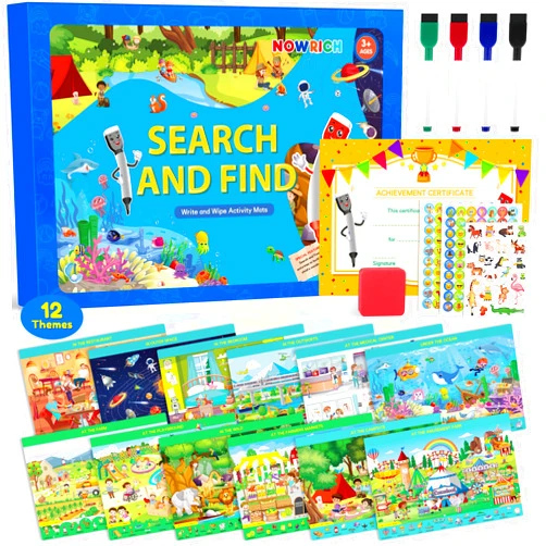 NOWRICH Preschool Learning Activities, Search and Find Books for Kids Ages 3,4,5,6, Montessori Busy Book for Toddlers, Educational Travel Game Toys for Road Trip Airplane, Birthday Gifts for Girl and Boy