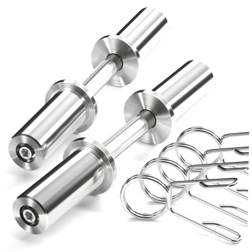 KZU 16 inch Olympic Dumbbell Handles, 150LBS Weight Capacity Steel Dumbbell Handles with 2 Pairs of Spring Collars, Rotating Sleeves, Compatible with 2” Plates