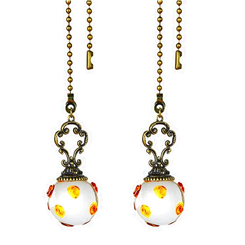 LONGSHENG - SINCE 2001 - Set of 2 Vintage-Style Amber Fan Pull Ceiling Fan Chain Pulls Crystal Ball 12inch Chain for Home Decor