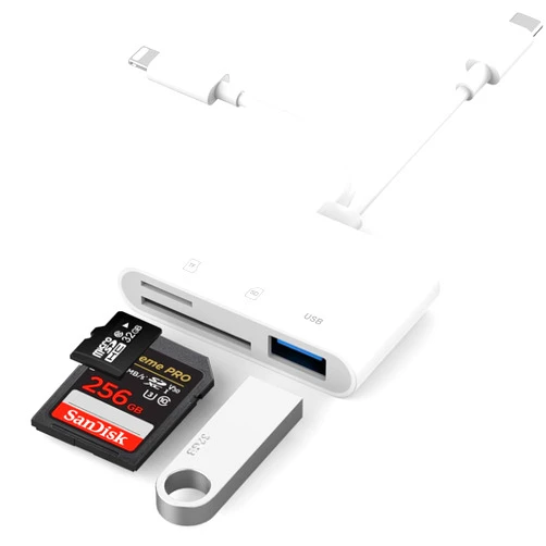 Obcxin SD Card Reader for iPhone, iPad, USB C Lightning Dual Port SD Card Adapter, Memory Card Reader for Camera Adapter, Support SD, Micro SD, No App Required, Plug and Play
