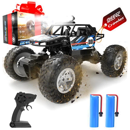 DEERC DE45 1:14 Remote Control Truck, RC Car Toy Rock Crawler, 4WD Off Road Monster Truck with Metal Shell Dual Motors LED Headlight 90 Min Play
