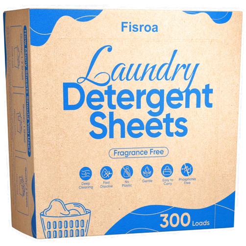 Fisroa Fragrance Free Laundry Detergent Sheets Travel Eco-friendly 300 Loads Fisroa Clothes Washing Detergent Sheets Plastic-Free Washer Sheets, Unscented Liquidless Laundry Sheets Strips Tablet
