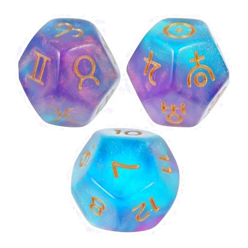 Qinlenyan 3Pcs Astrology Dice 12-Sided Tarot Cards Dice Twelve Constellation Sign Zodiac Dice Golden Number Resin Lucky Dice 12-Sided Dice Divination Tool Sets