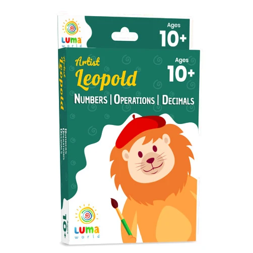 LUMA WORLD ADD LIFE TO LEARNING Luma World Artist Leopold Educational Game-Based Math Flash Cards with Magic Glass to View Hidden Answers for Ages 10+ Years to Learn 5th Grade Numbers, Decimals and Integers, Set of 50 Cards