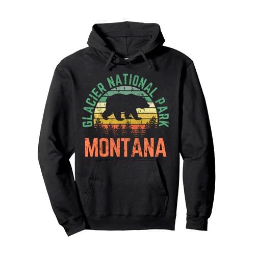 Glacier National Park Montana Bear Nature Vintage Glacier National Park Montana Bear Nature Outdoors Vintage Pullover Hoodie