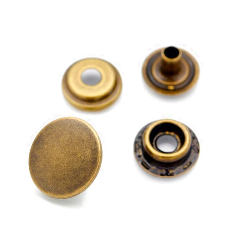 CRAFTMEMORE Snap Fasteners Color Plated Solid Brass Snaps Heavy Duty Press Stud Poppers Ring-Socket Button #201 VT47 Pack of 10 (15 mm, Antique Brass)