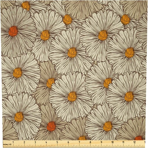 Ambesonne Vintage Fabric by The Yard Sketch Art Style Gerbera Daisies Floral Themed Fall Abstract Flower Autumn Garden Microfiber Fabric for Arts and Crafts Textiles & Decor 1 Yard Tan Orange Marigold