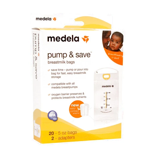 Medela Pump & Save Breast Milk Storage Bags, 20 Count Pack, Breastmilk Freezer Bags, Pour or Pump Directly into Bags with Included Easy Connect Adaptors, Made Without BPA 22 Count (Pack of 1)