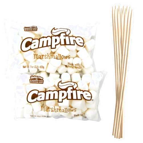 FireStix 2 Pounds of Large White Marshmallows with Bonus Roasting Sticks - Made with Natural Vanilla, No Artificial Flavors - Great for Campfires, S'Mores, Rice Crisp Bars, Cake Garnishes, Hot Chocolate