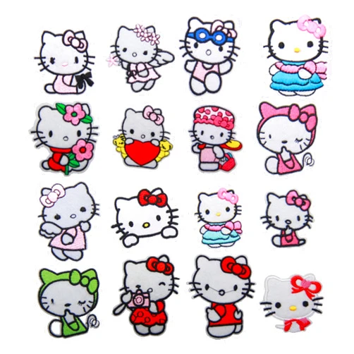 FUYFA 16 Pcs Kids Cute Cartoon Kitty Iron On Patches for Clothing Sew On/Embroidered Appliqué Patches Iron On for Clothing, Hats, Backpacks - DIY Decoration, Vibrant ColorsDurable